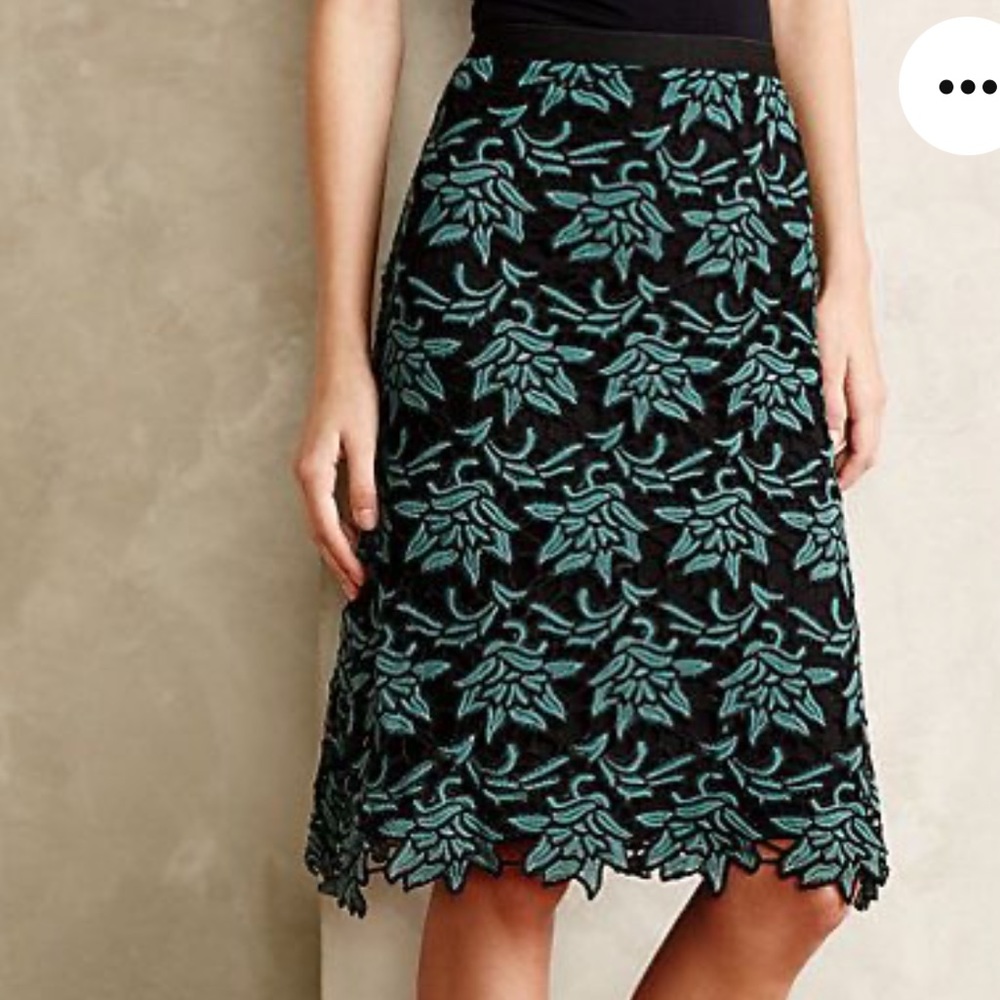 Anthropologie Yoana Baraschi Water Lily Lace Overlay Skirt Sz 12